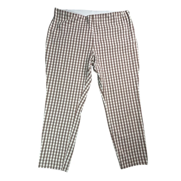 a new day Pants - A New Day Cropped Pants Womens Size 16 Brown White Check High Rise Side Zipper